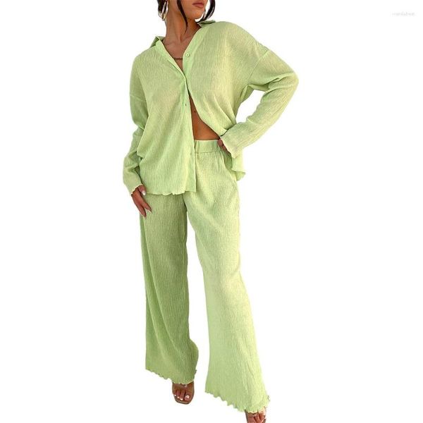 Indumenti da notte da donna TETYSEYSH Set pigiama da donna trasparente in 2 pezzi Top con bottoni a maniche lunghe e pantaloni elastici a gamba larga Loungewear Soft