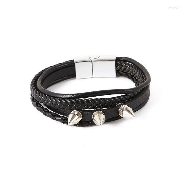 Braccialetti con ciondoli Speciale stile di lusso Combinazione in pelle Bracciale da uomo con impiombatura Tre colori Regalo a sorpresa dell'anno formato fai da te