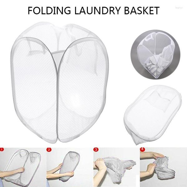 Çamaşır çantaları örgü kumaş sepet katlanabilir -yıkama çamaşır çantası beyaz depolama sepetleri banyo aksesuarları 31 51cm