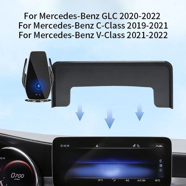 Autotelefonhalter für Mercedes-Benz C/GLC/V-Klasse 2015–2023, Bildschirmnavigationshalterung, magnetische neue kabellose Ladestation