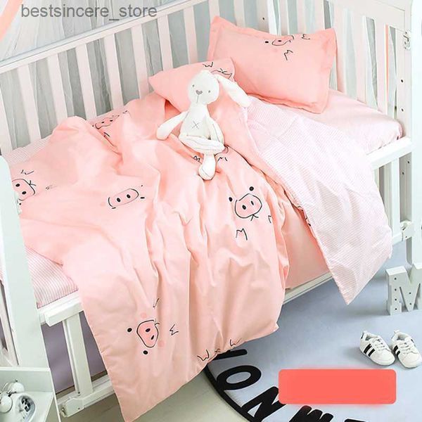 Conjunto de roupa de cama para bebê dinossauro porco rosa dos desenhos animados 3 pçs capa de edredom fronha cama algodão berço adequado para meninas e meninos L230522