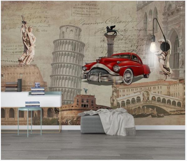 Sfondi Carta da parati Po personalizzata Murales 3d per pareti 3 D Carta da parati per auto d'epoca nostalgica europea Sfondo inglese Carta da parati