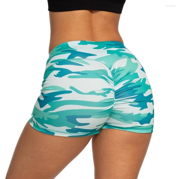 Shorts ativos Camuflagem Esportes Feminino Corrida Ioga Fitness Ajuste Justo Levantamento de Quadril Calça Tripartida Dobrável Sexy