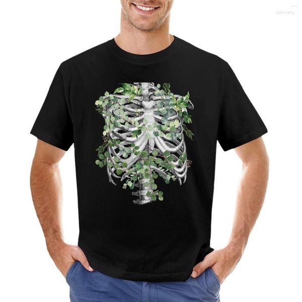 Polo da uomo Gabbia toracica da uomo Gabbia toracica Anatomia Scheletro Foglie di eucalipto T-shirt Grafica T-shirt Ragazzi Camicie bianche Abbigliamento uomo