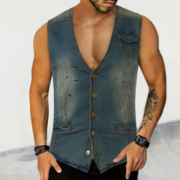 Herren-Tanktops, schmal, trendig, lässig, modisch, Jeansweste in einer kleinen, belüfteten Skijacke