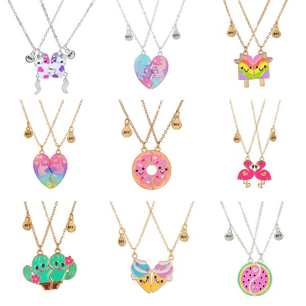 Stile estivo 2 pezzi/set cuore unicorno gatto ciondolo animale ragazza collana BFF per 2 migliori amici regali di amicizia per bambini