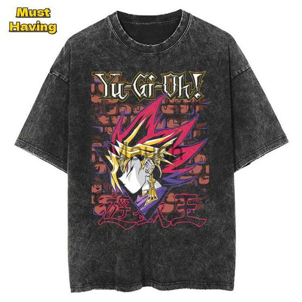 Camisetas Masculinas Anime Yu Gi Oh Camisetas Gráficas para Homens Vintage Envelhecido Algodão Tops Casual Camiseta Oversized Harajuku Streetwear Outfits J230625