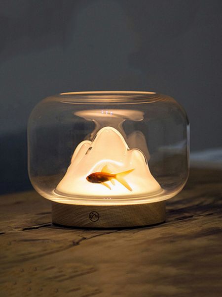 Украшения мини -маленький рыбный аквариум снежный горная лампа сгущенное стеклянное рыба Аквариумы гостиная стойка миниатюра творческого аквариума