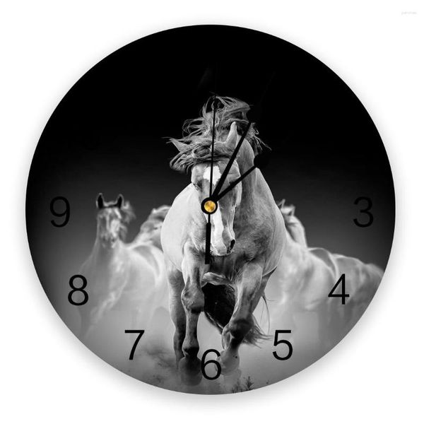 Orologi da parete Animal Horse Running Black Clock Home Decor Bedroom Silent Oclock Orologio digitale per camerette