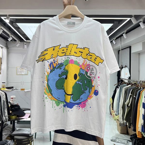 Мужские футболки Hellstar Summer Earth Smiley Face Printed 100% хлопковые футболки с короткими рукавами для мужчин и женщин 230621