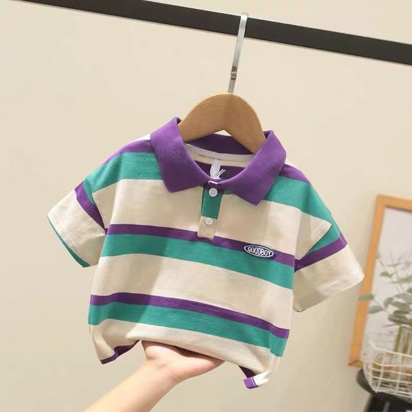 Polos Stripe Polo Tee Shirts Kawaii Anime Boys Kids Estética Summer Clothing For Teens Blusas Harajuku Shirt Cute Tops Boy T-shirt 230625