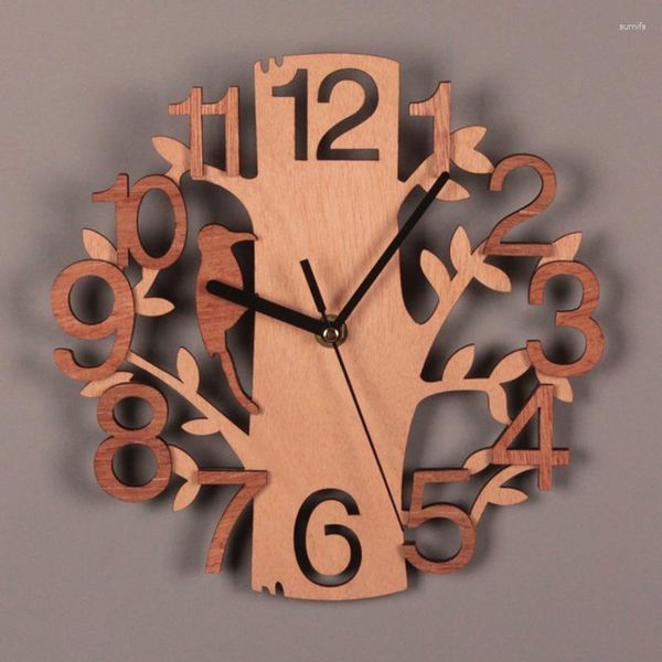 Orologi da parete Creativo in legno 3D Uccello Moderno Soggiorno Decor Orologio Moda Muto Silenzioso Reloj De Pared Per Cucina