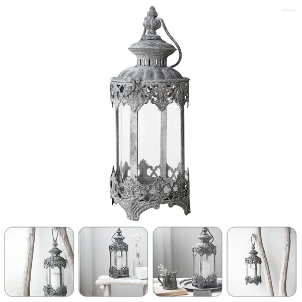 Castiçais Retro Lanterna Estilo Europeu Castiçal Lustre Pendurado Ornamento para Casa Ferro Forjado Decorativo