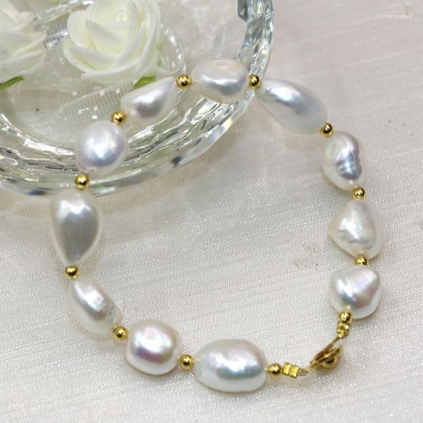 Strand Fashion Bianco Naturale Forma Irregolare Perla 12-14mm Perline Charms Braccialetto Braccialetto Per Le Donne Gioielli Eleganti 7.5 pollici B3001