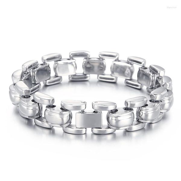 Braccialetti di collegamento Bracciale da uomo in acciaio inossidabile massiccio Fusione di gioielli a catena cubana per ragazzi Regali di ringraziamento lucidi 16mm / 15mm