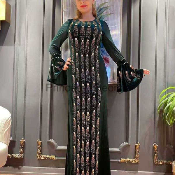 Freizeitkleider Muslimisches Euramerikanisches Afrika Schönes Damenkleid Edles Temperamentkleid Modische Diamantrobe Satin Abaya x0625