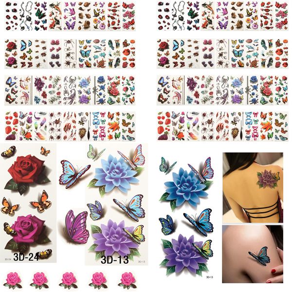 Tatouages temporaires 200 PCS En Gros Étanche Santé Beauté Corps Bras Manches 3D Flash Art Fleur Rose Plume Autocollant Femmes DIY 230621