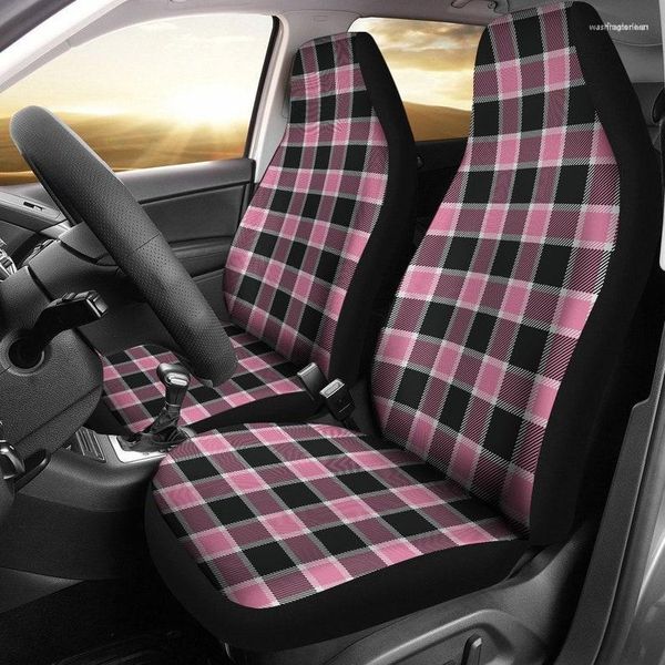 Autositzbezüge in Blush Rose Pink Plaid und Black Check oder SUV Universal Fit Front Bucket Protectors