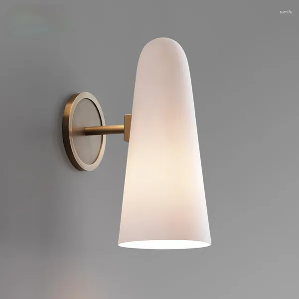 Luminária de parede americana cobre led simples luzes de vidro de leite sala de estar quarto arandelas acessórios de decoração de luxo