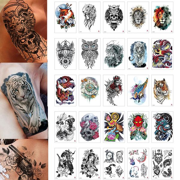 Tatuaggi temporanei 100 pezzi all'ingrosso autoadesivo del tatuaggio impermeabile tigre teschio drago serpente fiore corpo braccio mandala manica fredda uomo donna 230621