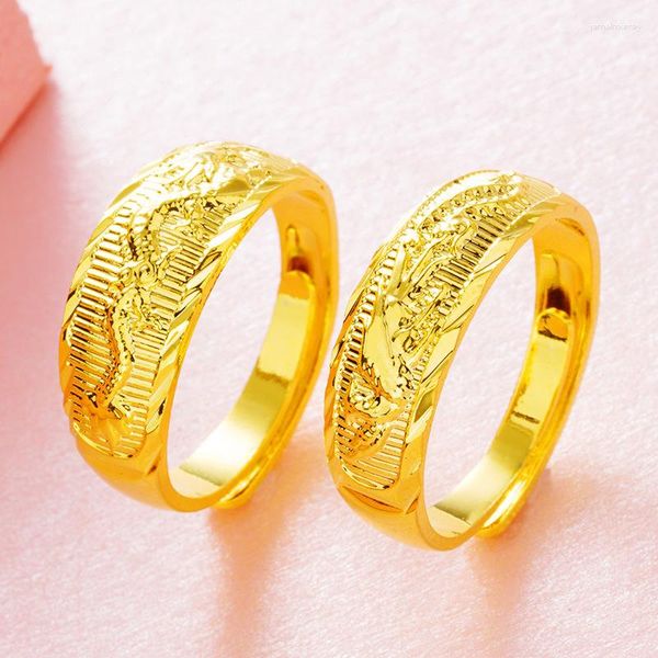 Fedi nuziali Vintage Original Couple For Women Men 24K Gold Color Dragon Friendship Finger Accessori all'ingrosso