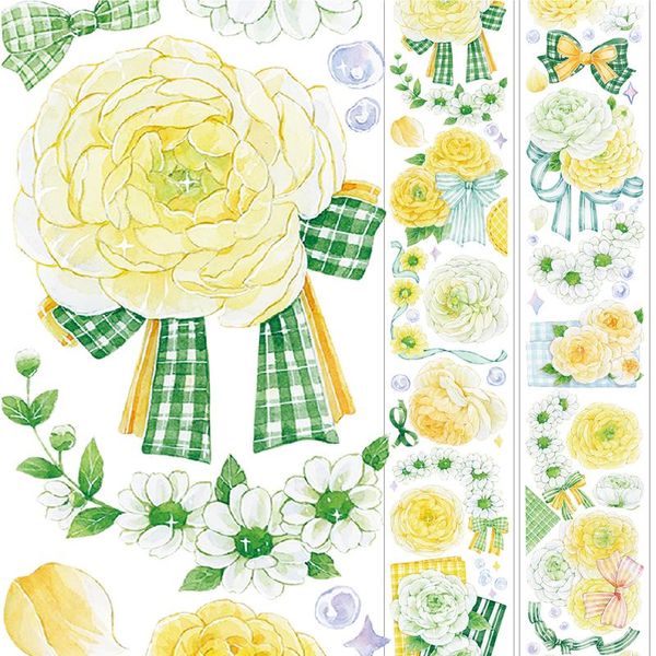 Confezione regalo 5M Fiori gialli romantici Nastri in PET argento lucido Materiale per collage di diario Fai da te Scrapbooking Card Making Decor Planner Sticker