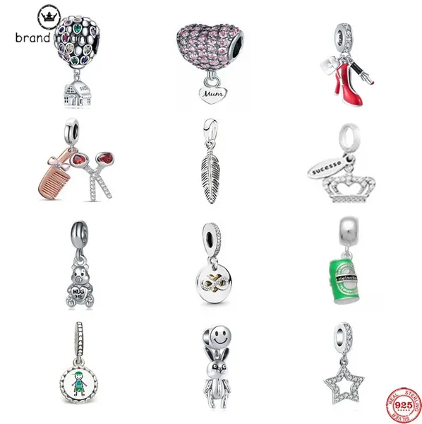 925 Silber für Pandora Charms Schmuck Perlen Schere Anhänger baumeln Ballon Junge Mutter Kaninchen Charm-Set