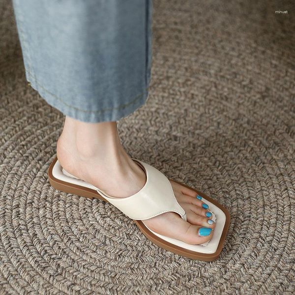 Slippers French High Sense Square Head Clip Toe Flat For Women Wearing Soft Bottom Flip-Flops In Summer Q-K25