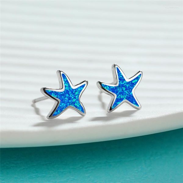 Orecchini a bottone Simpatica stella marina piccola semplice femminile bianco blu opale stella marina Boho oro rosa colore argento per le donne