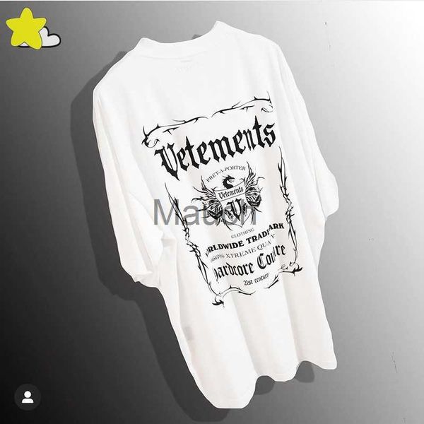 T-Shirts Masculinas Novidade Wing Printing Vetements T-Shirt Homens Mulher Oversized Moda Hip Hop Clássico Bla Branco Tee Simples VTM Manga Curta J230625