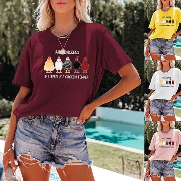 Camisetas Femininas I Raise Chickens Estampas Engraçadas de Manga Curta T-shirt Summer Loose Daily Tees Tops Fashion Streetwear Algodão O-neck