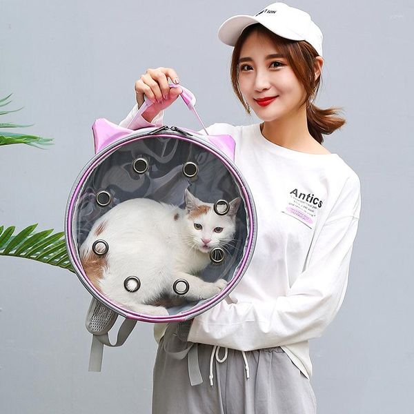 Bolsa para gatos respirável para animais de estimação 2023 linda orelha para cães PU para fora mochila leve