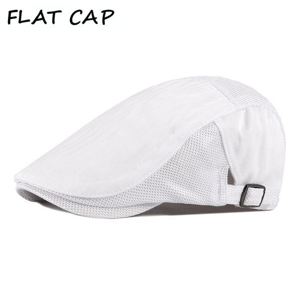 BONÉ FLAT Branco Verão Clássico Chapéus Para Homens Boina Malha Respirável Bonés Newsboy Ao Ar Livre Chapéu De Golfe Retro Ivy Boné 55-60cm