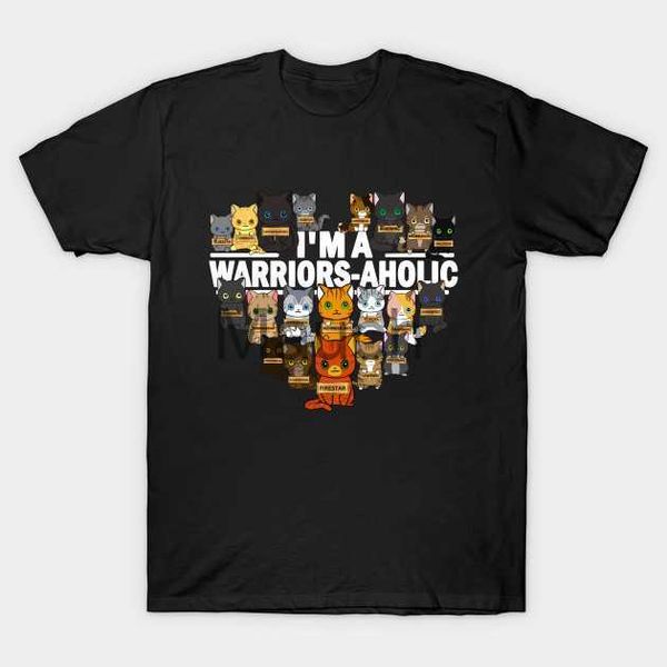 Camisetas Masculinas I'm A Warriorsaholic Novidade Cat Lovers Warrior Gift T-Shirt New 100 Algodão Manga Curta One Tshirt Casual Mens Top J230625
