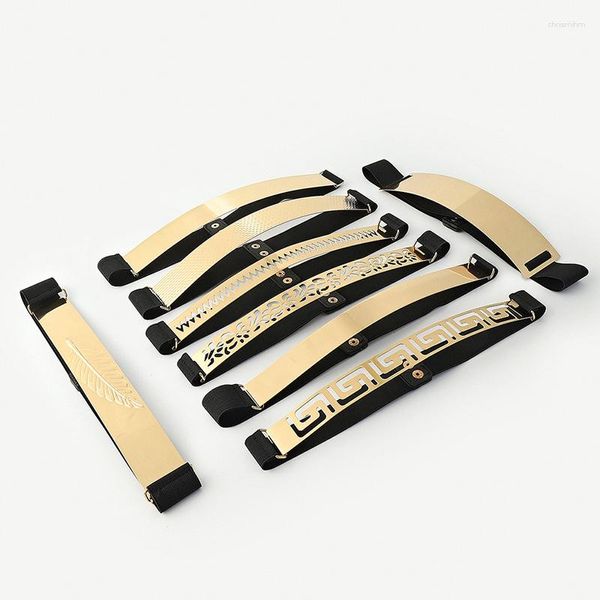 Cinture Fashion Women's Gold Glitter Mirror Gloss Foglio di ferro Sigillo in vita Cintura in bianco e nero Vestito elastico sottile