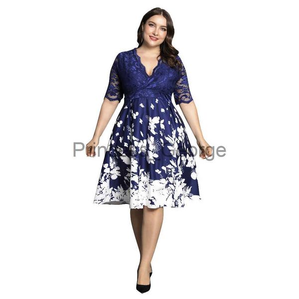 Abiti casual Taglie forti Curve Donna Patchwork Floreale Vestito estivo Abito estivo al ginocchio Elegante tunica con maniche a rete Vestido Donna ALine Robe x0625