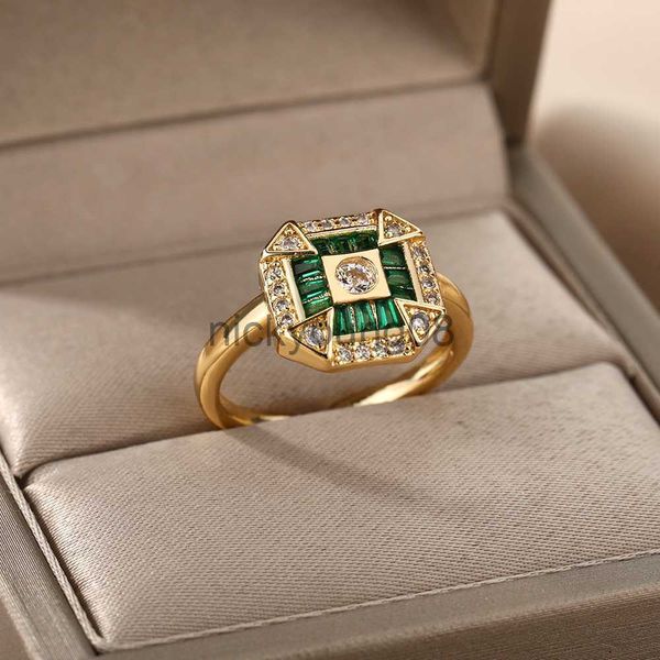 Anéis de banda anel quadrado verde para mulheres meninas de aço inoxidável birthstone casal dedo anel acessórios festa jóias anillos bijoux femme x0625