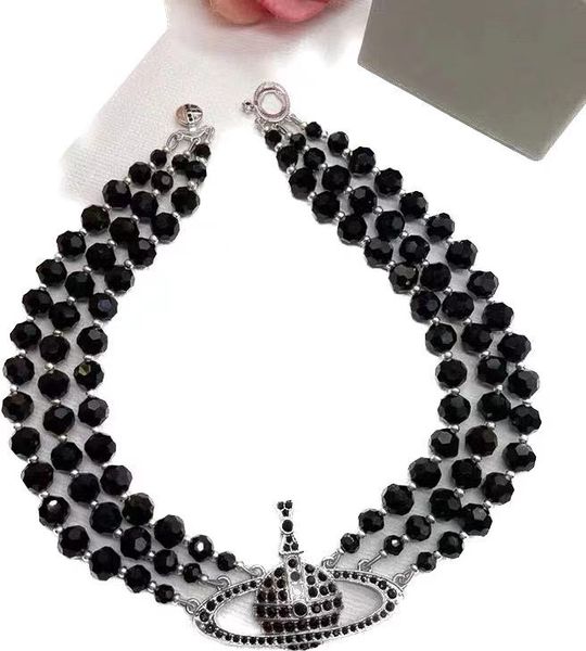 Designer vivian colar imperatriz viúva multicamadas cristal preto cheio de diamante saturno colares brilhante noiva festa de casamento gift2222