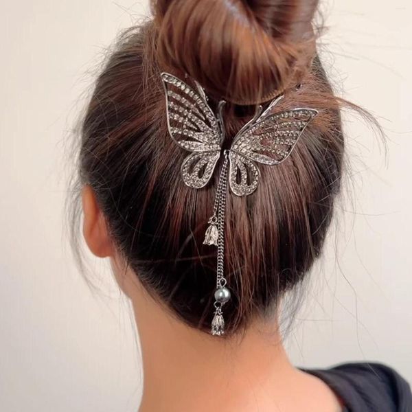 Presilhas de cabelo borboleta presilhas com strass para mulheres fivela arco leve sensação de luxo accesscires