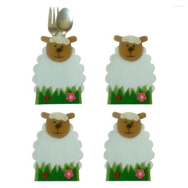 Conjuntos de louça 4 pçs/conjunto decoração de páscoa ovelha flor design faca e garfo bolsas talheres capas desenhos animados talheres decorações