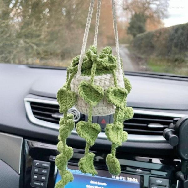 Flores decorativas feitas à mão em crochê, estilo de carro, plantas suculentas, ornamentos, decoração de interiores de automóveis, acessórios fofos, presente para mulheres