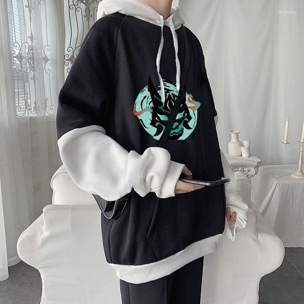 Moletons masculinos Cartoon Genshin Impact Game Sweatshirts masculinas femininas Xiao Mask Fangs estampados streetwear manga longa unissex casual