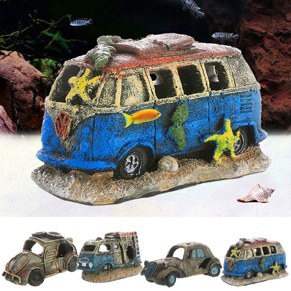 Decorazioni Relitto in resina Ornamento per auto Pesce Gamberetto Nascondere Grotta Rifugio Veicolo rotto Casa Acquario Acquario Paesaggio Decorare Accessorio 230625