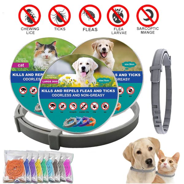 Coleiras para cães coleira removedora de pulgas e carrapatos para gatos de estimação coleira antiparasitária coleira antipulgas ajustável para cães grandes produtos 230625