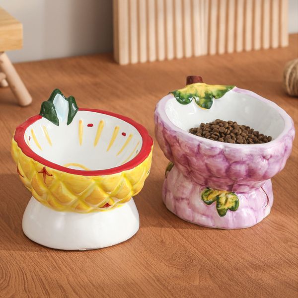 Tigelas para gatos comedouros fofos em forma de fruta cerâmica elevada para gatos comida para animais de estimação comedouro de água suprimentos acessórios para gatinhos 15° animais de estimação tigela de comida para cães 230625