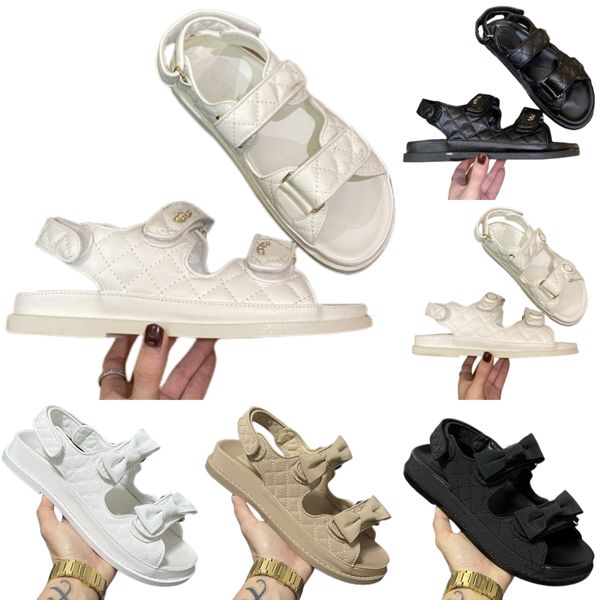 Pantofole firmate con fibbia Sandalo da donna con design a fiocco Scarpe da spiaggia Sandali da donna in vera pelle di plastica di colore bianco con suola antiscivolo Scivoli da piscina con scatola taglia 35-40