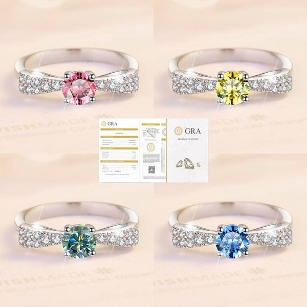 Gema colorida de alta qualidade moissanite anel clássico cor Mossant anel de diamante 925 prata esterlina Moda encantos jóias noivado anel de casamento presente do dia dos namorados