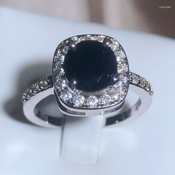 Кластерные кольца винтажная мода черное циркониевое кольцо белое золото 925 марки французские свадебные ювелирные украшения для женщин