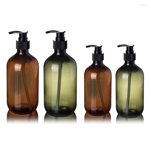 Bottiglie di stoccaggio Pompa Bottiglia riutilizzabile 300ml / 500ml Plastica Ambra Marrone Verde Contenitore vuoto Pressato Gel da viaggio di grande capacità Shampoo