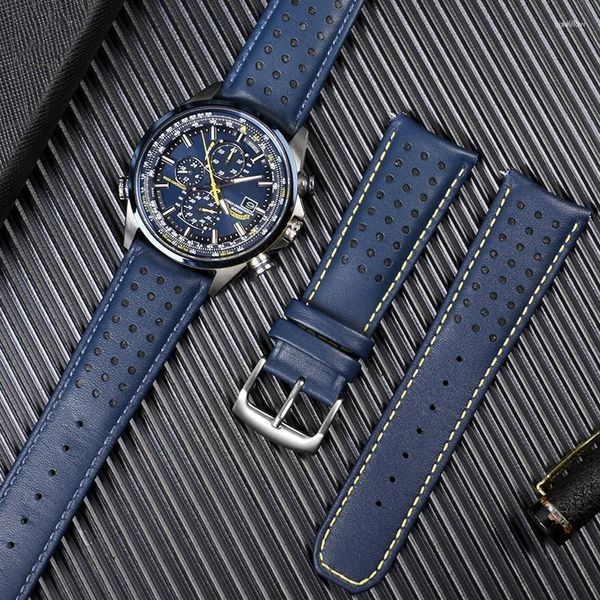 Посмотреть полосы подлинные кожаные часы для Blue Angel Men Radio Wave Male AT8020-54L/8020-03L Bracelet Brap 22 мм 23 мм DELI22